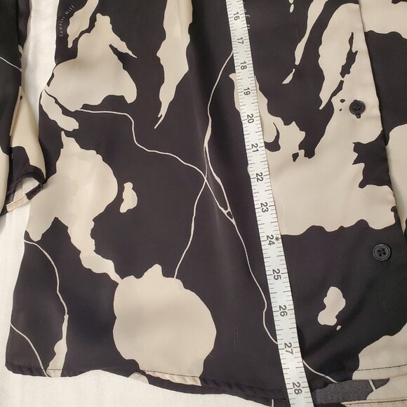 H&M Womens Blouse Size Medium Black Ivory Map Print Relaxed Oversize Boho Top - Picture 15 of 15